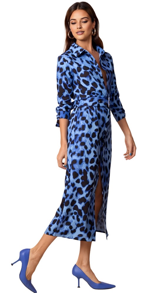Hemdblusenkleid Maxi Leopard Print Blau – WYLDA – LIMITIERT auf 3 STÜCK!